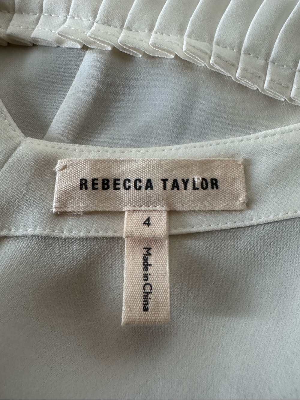 Rebecca Taylor Penelope Cream V-Neck Pleated-Hem Silk Tank Size 4 - Picture 8 of 9